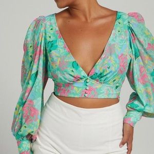 Showpo Mekila Long Sleeve Button Up Top in neon floral